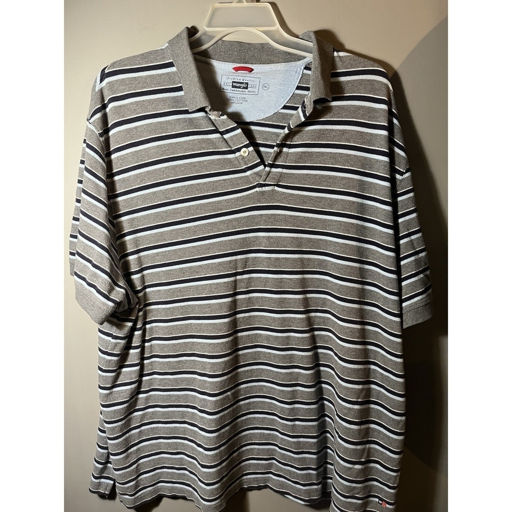 VTG Men's Wrangler Gray Blue Striped Polo Size‎ 3XL